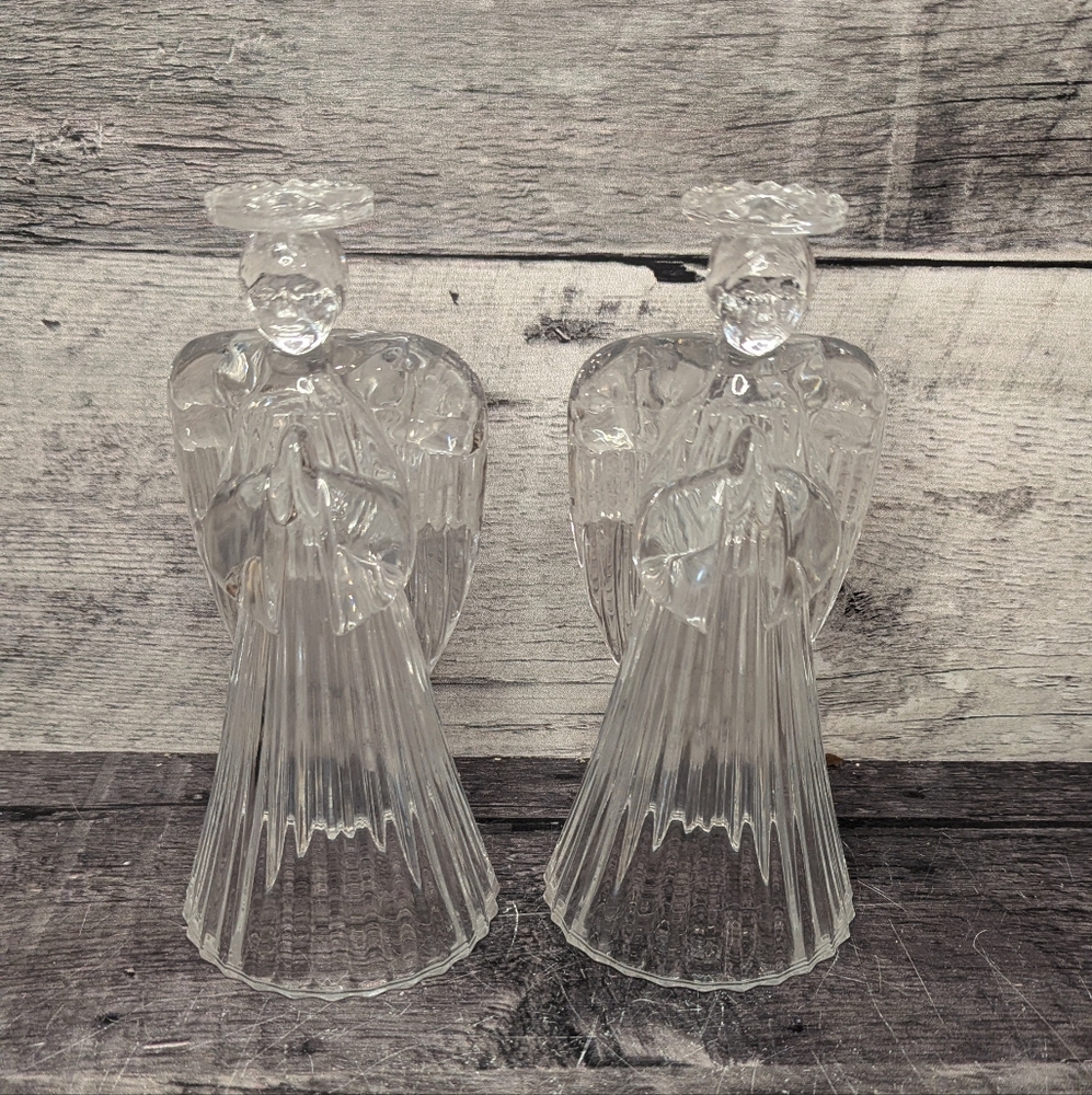 Clear Glass Angel Candleholders